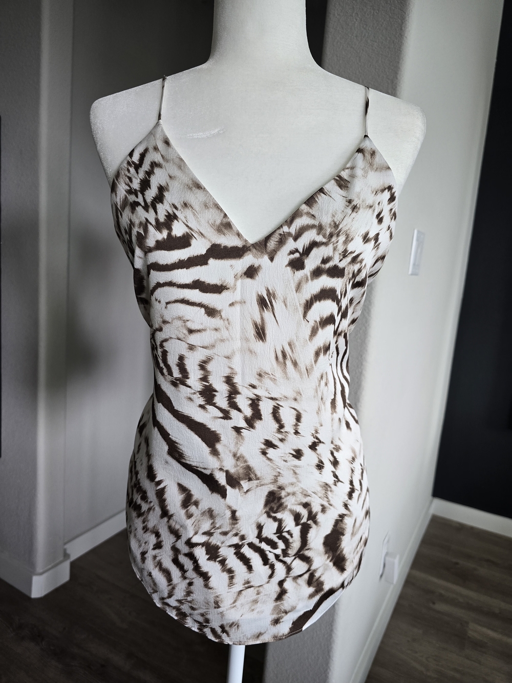 Express Brown and White Animal Print V-Neck Cami